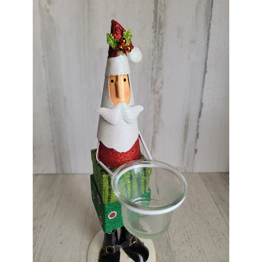 Vintage glitter Santa Claus santa tea light candle holder gift figure‎